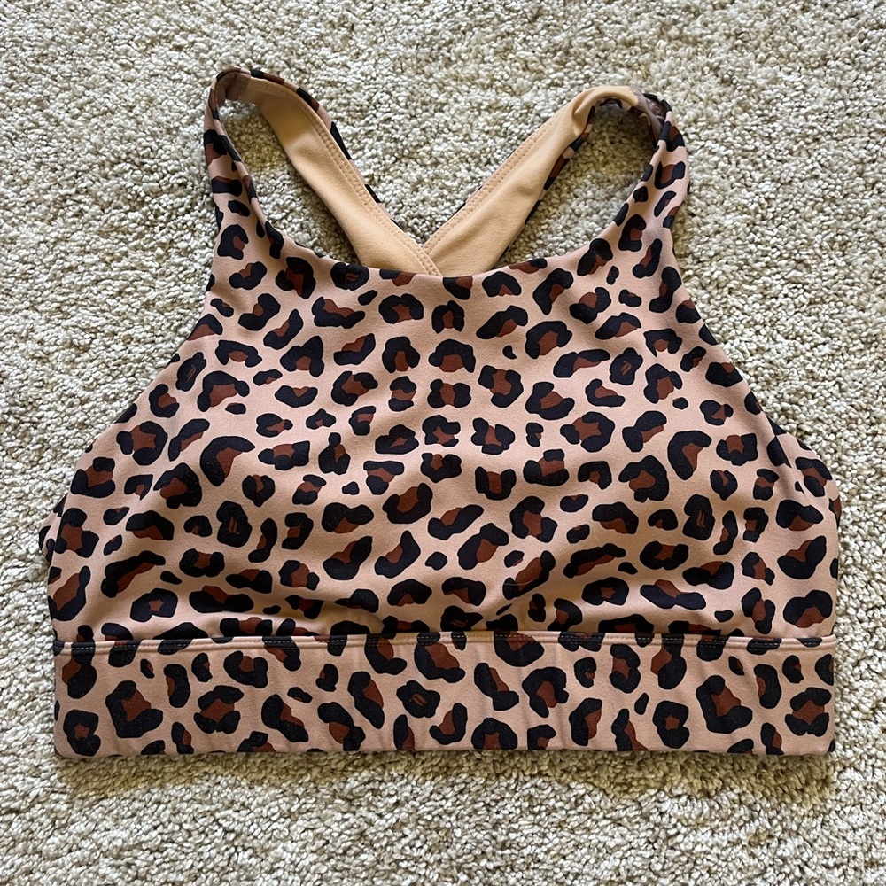 Fabletics Women’s Medium(?) Leopard Print Brown Tan Crossback Sports Bra Padded